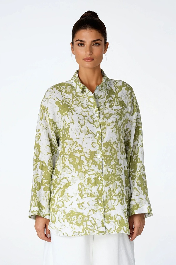 Bluse 531 - Garten' Druck auf Leinen - 750MATCHA - 10250110147