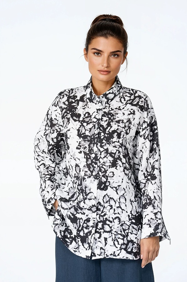 Bluse 531 - Garten' Druck auf Leinen - 990BLACK - 10250110147