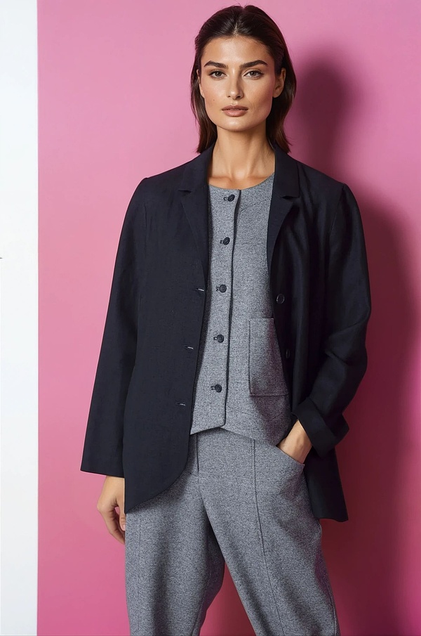 Bunda 317 - Virgin wool - linen mix - 990BLACK - 10230710122
