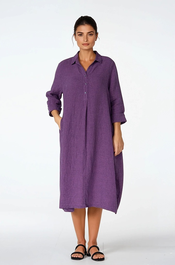 Dress 531 - Small Gingham Check on Pure Linen - 370PURPLE - 10250110154