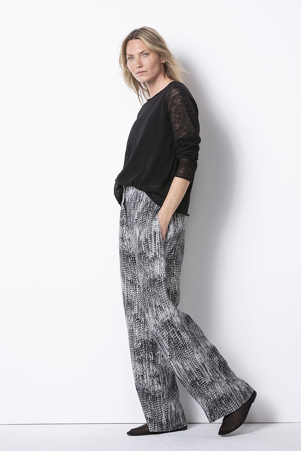 Hose 542 wash - Scribble' Druck auf reinem Leinen - 990BLACK - 10250110141