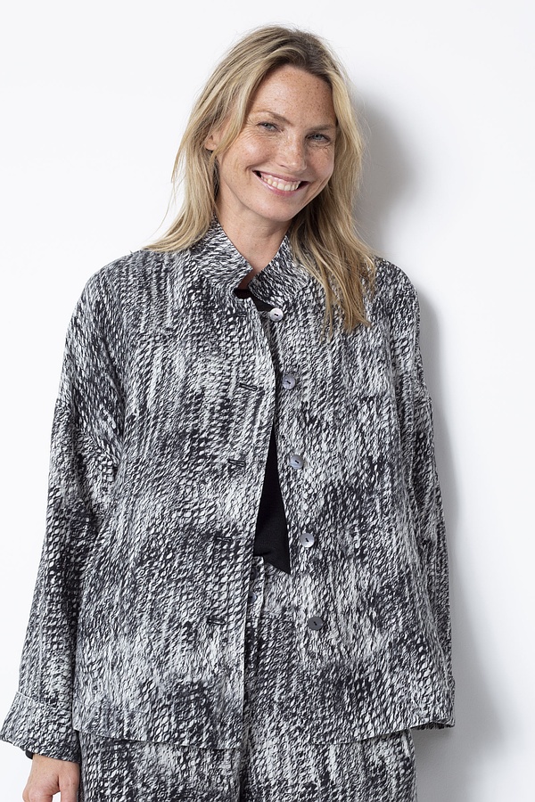 Jacket 509 wash - Scribble' Print on Pure Linen - 990BLACK - 10250110084