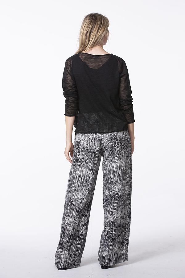 Kalhoty 542 wash - Scribble' Print on Pure Linen - 990BLACK - 10250110141