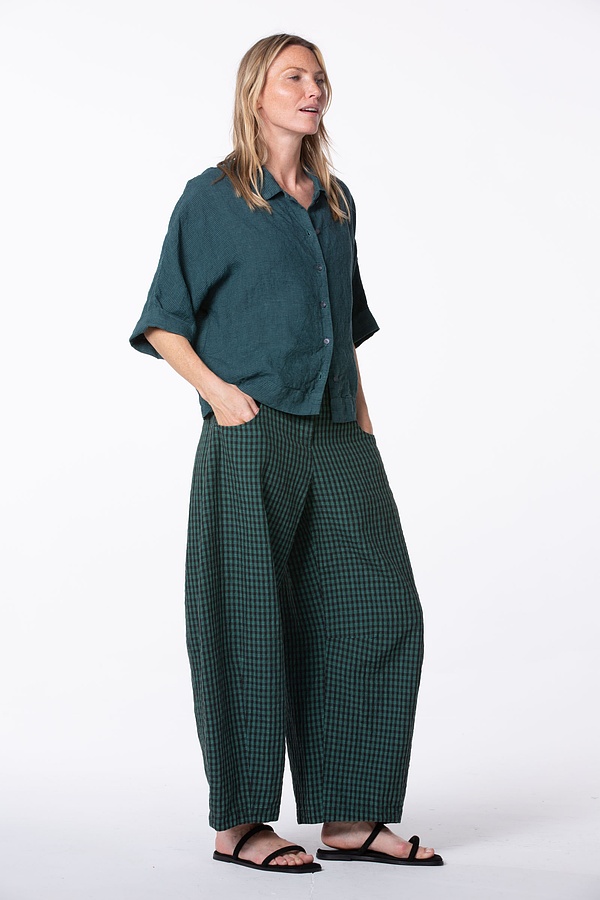 Trousers 518 wash - Linen Cotton Gingham Check Delavé - 670MINERAL - 10250110085