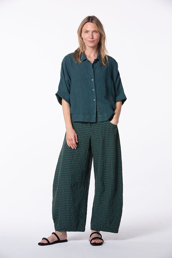 Trousers 518 wash - Linen Cotton Gingham Check Delavé - 670MINERAL - 10250110085