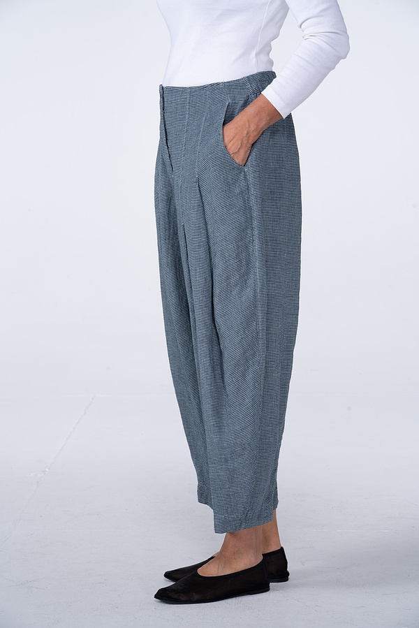 Trousers 531 - Small Gingham Check on Pure Linen - 520VAPOUR - 10250110143
