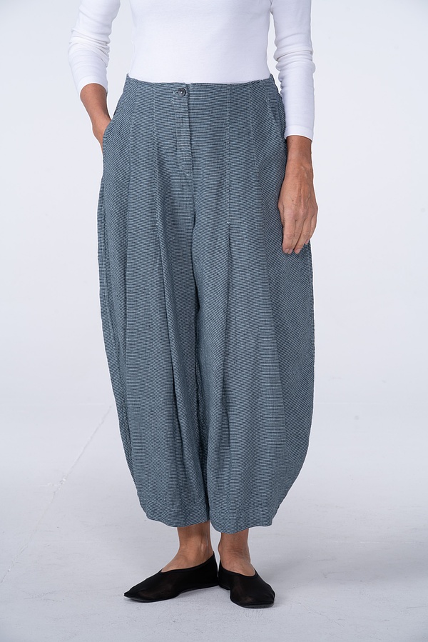 Trousers 531 - Small Gingham Check on Pure Linen - 520VAPOUR - 10250110143