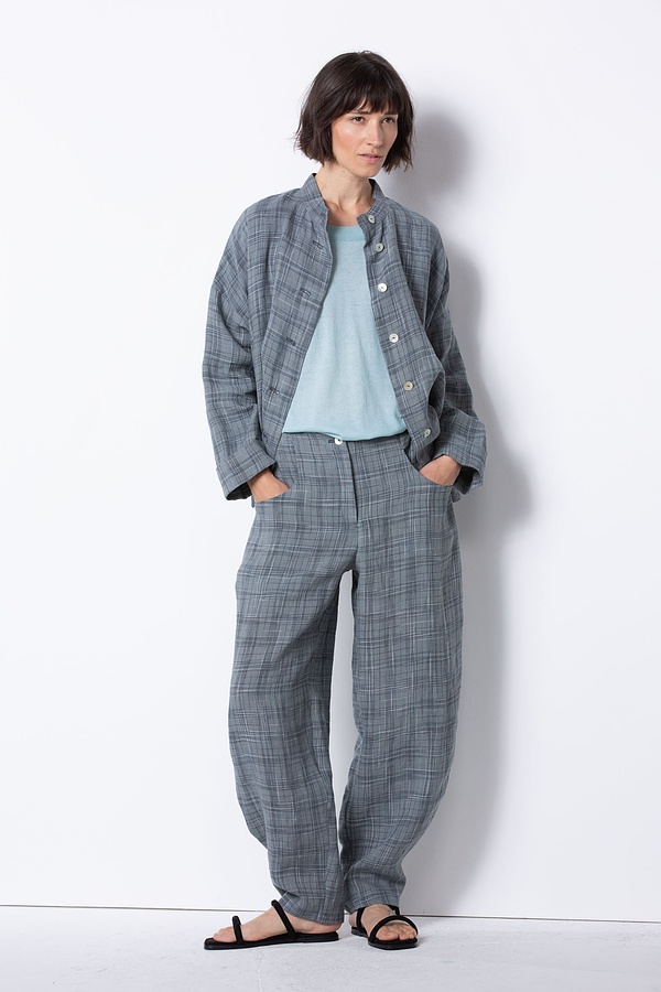 Trousers 547 - Space Dye' Linen Check - 520VAPOUR - 10250110160
