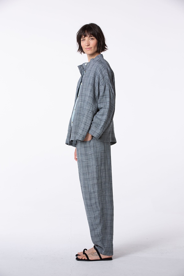 Trousers 547 - Space Dye' Linen Check - 520VAPOUR - 10250110160