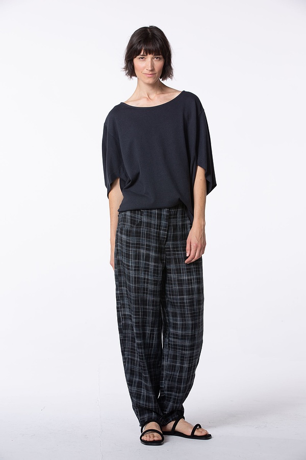 Trousers 547 - Space Dye' Linen Check - 990BLACK - 10250110160