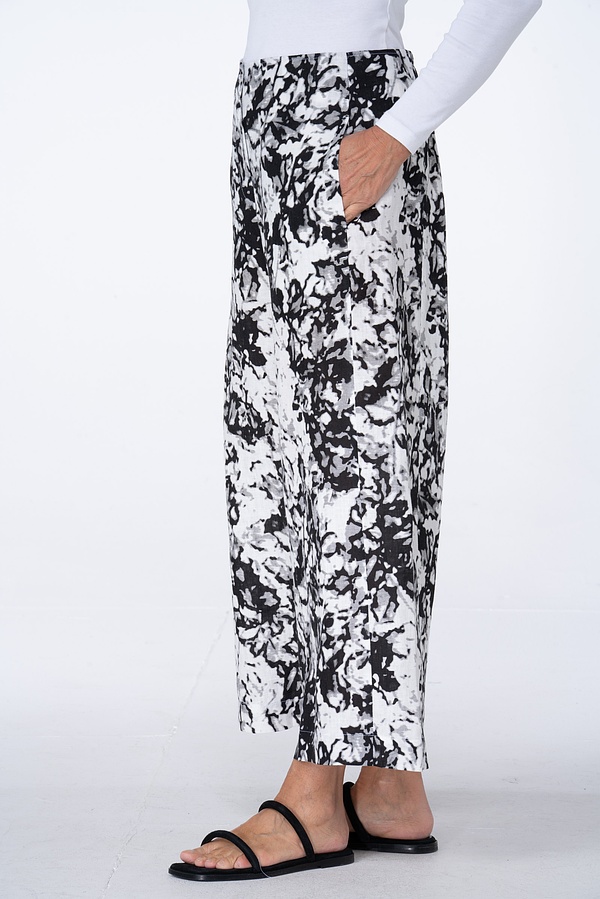 Trousers 548 - Garden' Print on Linen - 990BLACK - 10250110165