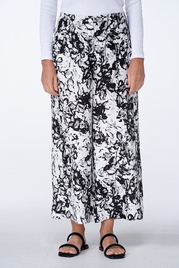 Trousers 548 - Garden' Print on Linen - 990BLACK - 10250110165